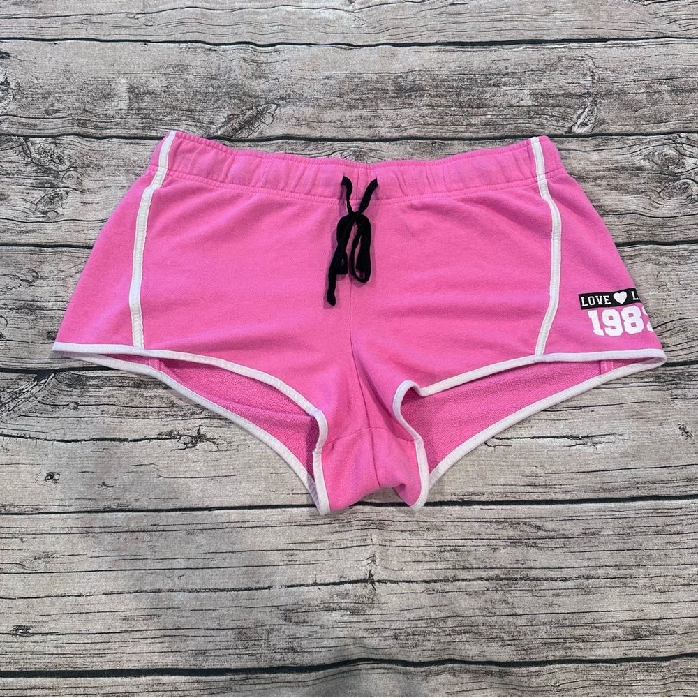 Vintage Y2K No Boundaries Pink Hot Pants Lounge Shorts with White Trim Size L